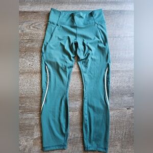 Teal Athletic Leggings with White Accents